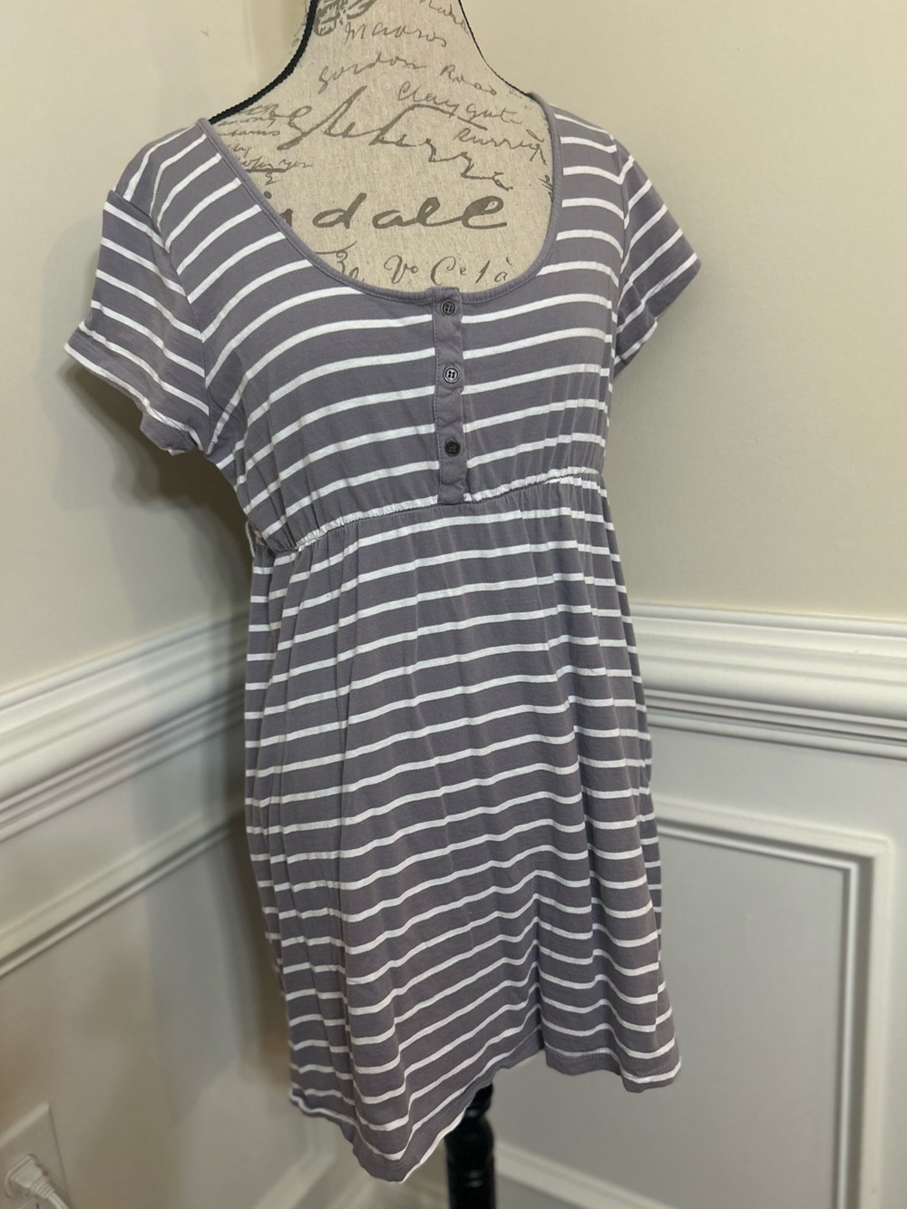 Gray and White Striped Scoop Neck Tunic